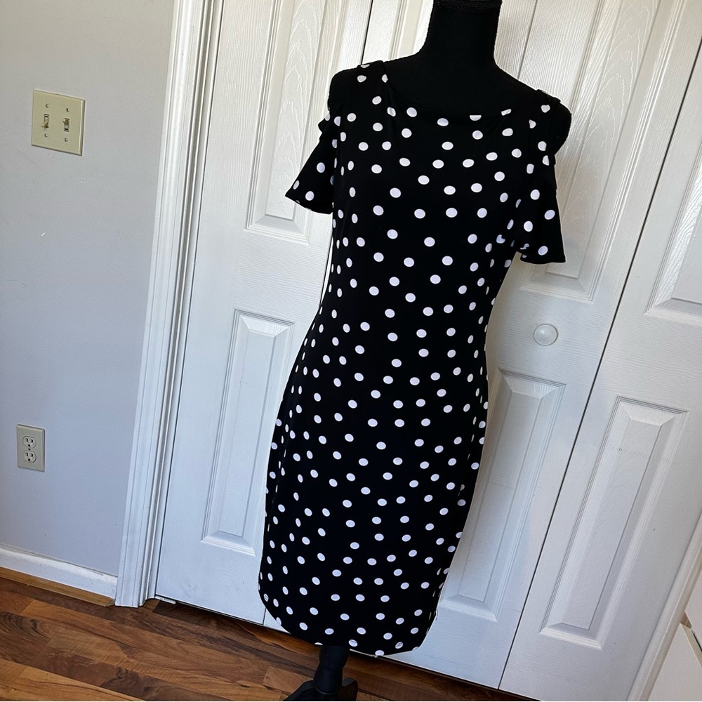 Frank Lyman Design Black and White Polka Dot Midi Dress Size 8